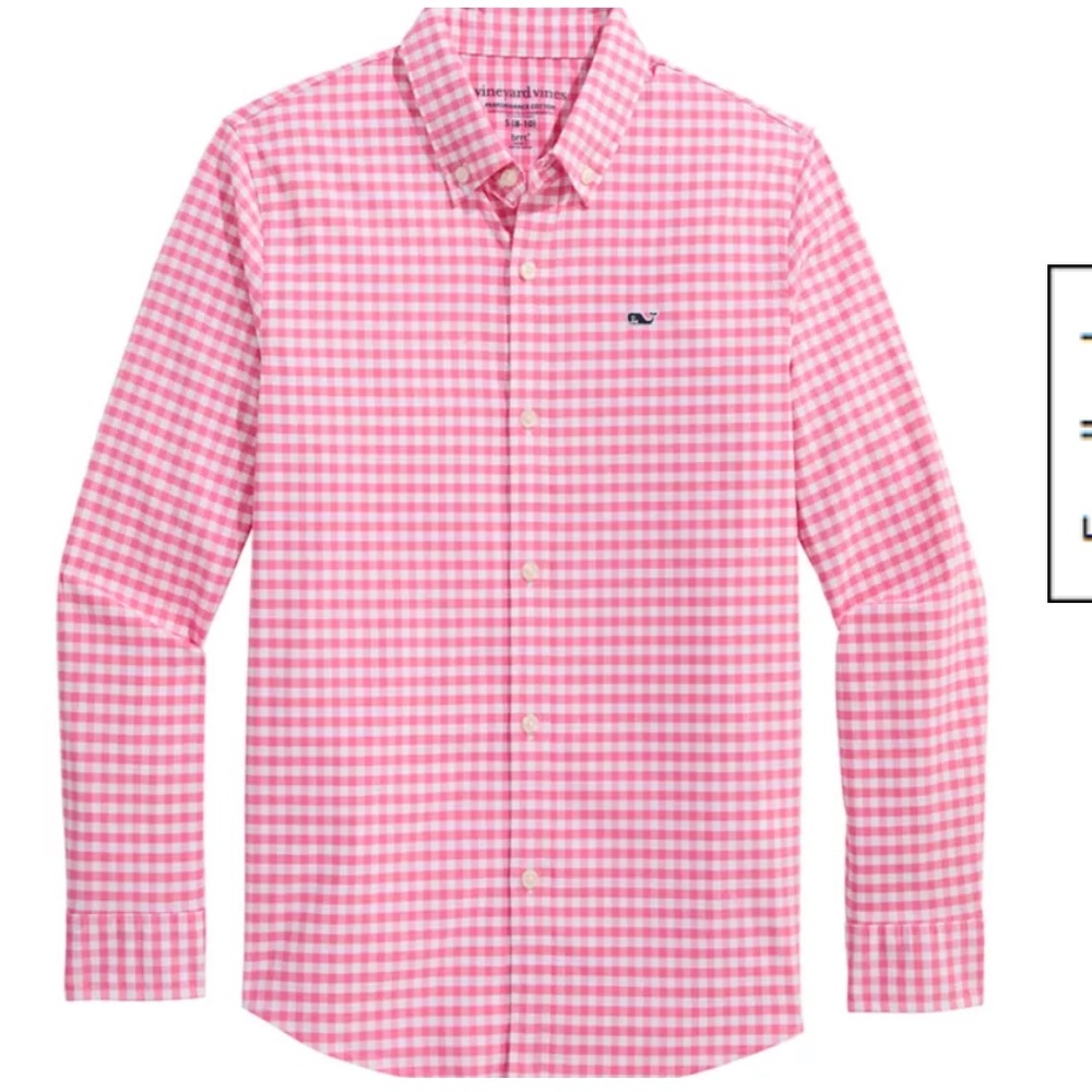 Vineyard Vines Pink Gingham Men's Button-Down Shirt - Long Sleeve - Peach/White